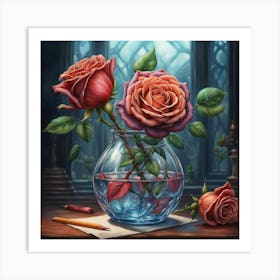 Roses In A Vase 2 Art Print