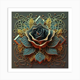 Stylized and intricate geometric black rose 4 Art Print