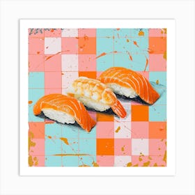 Nigiri Sushi Checkerboard Background 2 Art Print