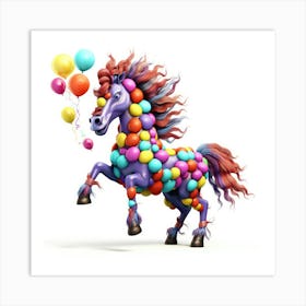 Colorful Horse With Balloons Art Print