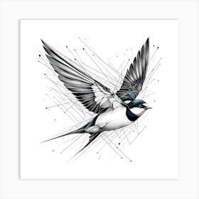 Bird Fly - Abstract Line Art Illustration 223 Art Print