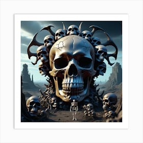 A Strikingly Detailed And Ominous Digital Rendering Of A Skull And Grotesque Demonic Figures Arrayed 408832887 Art Print