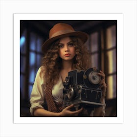 Vintage Girl With Camera 4 Art Print