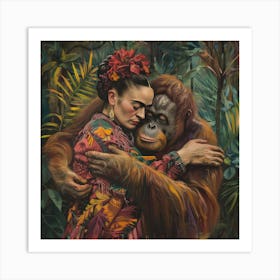 Frida Kahlo and the Orangutan. Animal Conservation Series Art Print