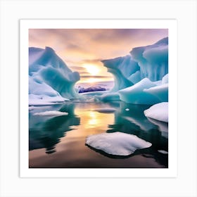 Icebergs At Sunset 34 Art Print