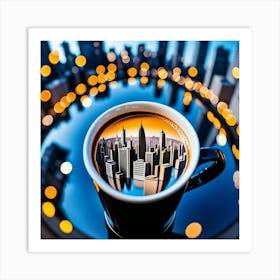 Coffee Cup With City Skyline Art Print