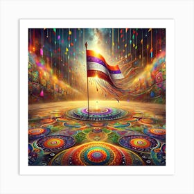 A Surreal And Colorful Representation Of The Maharashtrian New Year Celebration, Gudi Padwa, With A Vividly Decorated Gudi Flag Atop A Pole, S Art Print