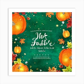 Autumn Sale Banner Watercolor Style Exploding With Vibrant Hues Of Pumpkin Orange And Leaf Green (2) Art Print