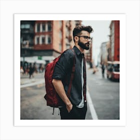 Young Man With Backpack 1 Art Print