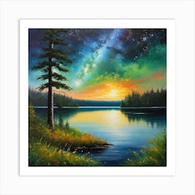 Starry Sky Over Lake 20 Art Print