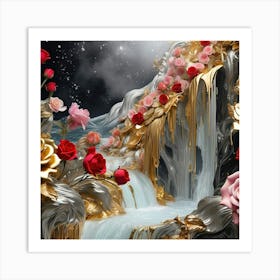 Roses In A Waterfall Art Print