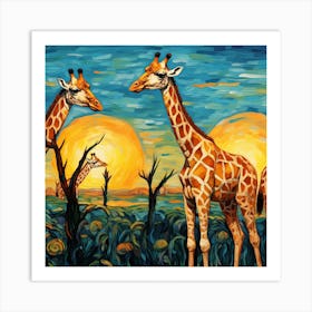 Giraffes At Sunset 6 Art Print