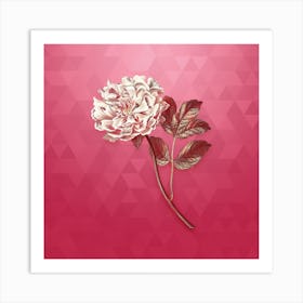 Vintage Tree Peony Botanical in Gold on Viva Magenta Art Print