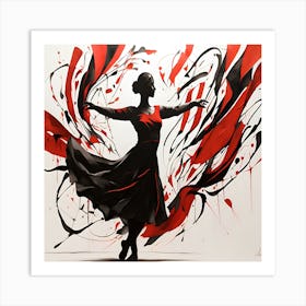 Graceful Flamenco Dancer Sumi-e Wall Art Elegant Ink Brush Painting Affiche