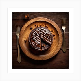 Chocolate Cake On A Plate With Fork And Knife Art Print