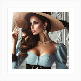 Beautiful Woman In A Hat Art Print