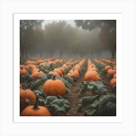 Pumpkin Field In The Fog Art Print