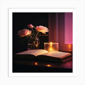 Candle And Roses Art Print