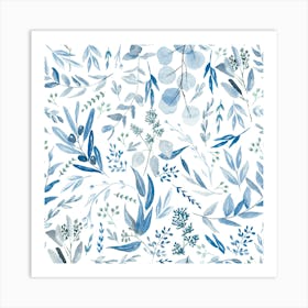 Eucalyptus Leaves Botanical Pattern - Blue Art Print