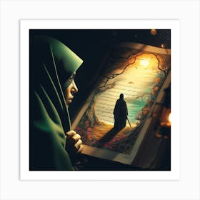 Visualize the image of a person seeking refuge from evil, inspired by the words of Surah Al-Fatiha." Art Print