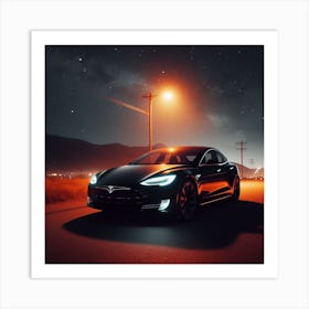 Tesla Model S At Night Art Print