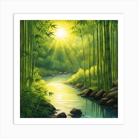 A Stream In A Bamboo Forest At Sun Rise Square Composition 98 Art Print