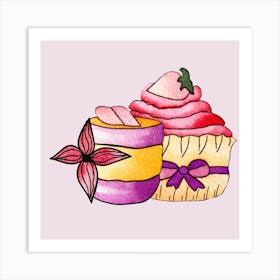 Purple And Pink Cupcakes Square Art Print
