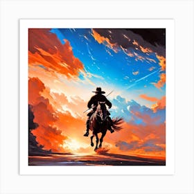 Cowboy In The Sunset Art Print