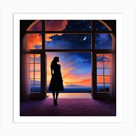 Woman Looking Out Of An Open Window Art Print