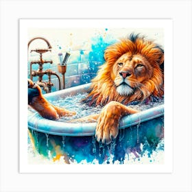 Lion In The Bath Art Print