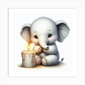 Cute Elephant With Candle Art Print