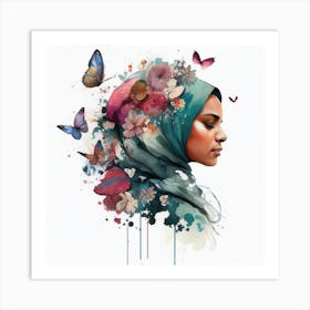 Watercolor Floral Muslim Woman #4 Art Print