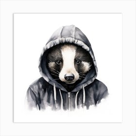 Watercolour Cartoon Badger In A Hoodie 2 Art Print