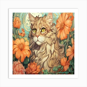 Cat In Flowers Art Print