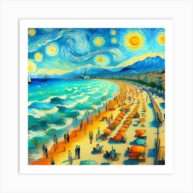 A Van Gogh Style Beach Front With Bright Colors And Thick Brushstrokes 3 Art Print