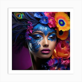 Beautiful Woman With Peacock Feathers Art Print