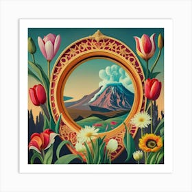 Picture Frame Decorated With Flames Above A Volcano 2 Art Print