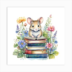 Mouse Reading Books Art Print