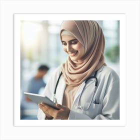 Muslim Doctor Using Tablet 1 Art Print