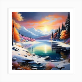 Mountain lac oil painting abstract painting art 3 Art Print