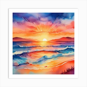 Watercolor Sunset Painting Art Print