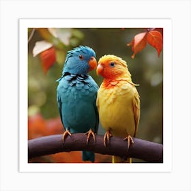 Two Birds Perched On A Branch Art Print