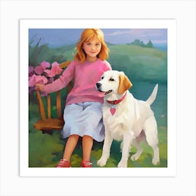 Girl And Her Dog Art Print