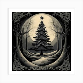 Gothic Inspired Style Christmas Tree Scene Art Print