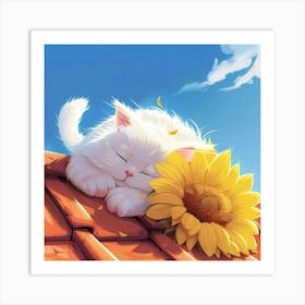 Cat Sleeping On The Roof 1 Art Print