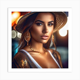 Beautiful Woman In A Hat 3 Art Print