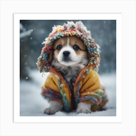 Cute Puppy In The Snow Art Print