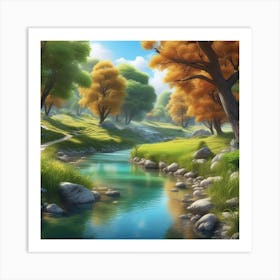 Landscape With Trees And River Art Print