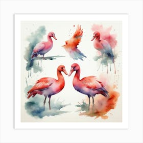 Watercolor Flamingos Art Print