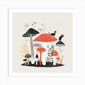 Mushrooms And Plants Art Print